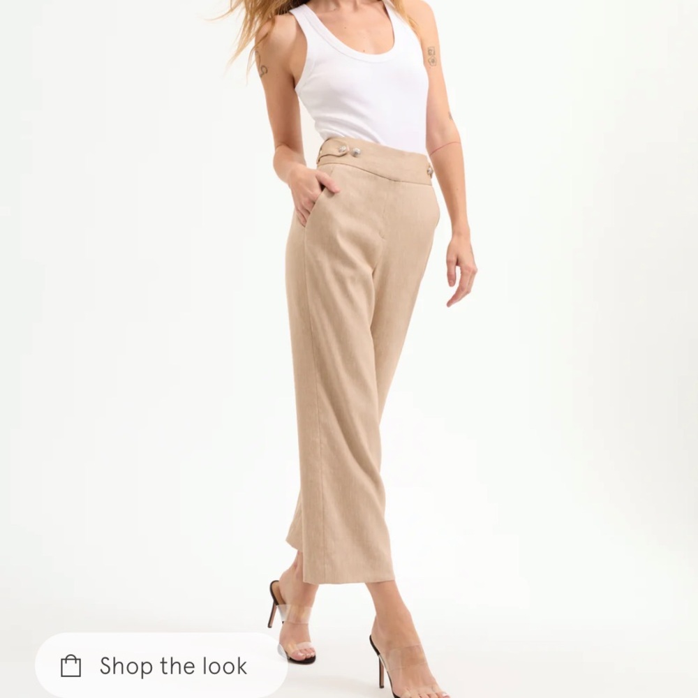 Veronica Beard Aubrie Linen Tan Pants